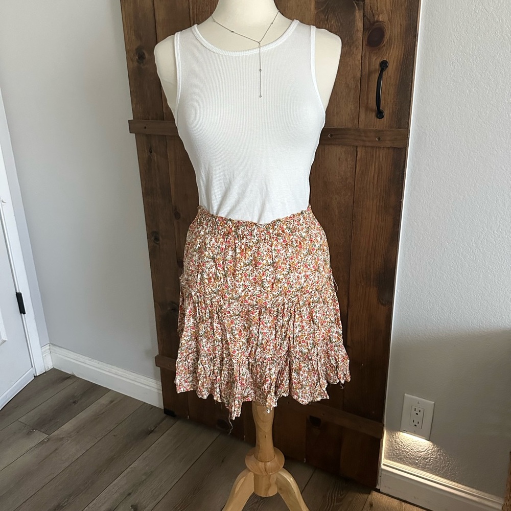 Cynthia Rowley Floral Mini Skirt - Orange and White